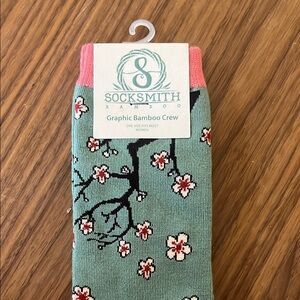 Cherry Blossom Pink and Green Hosiery Socks